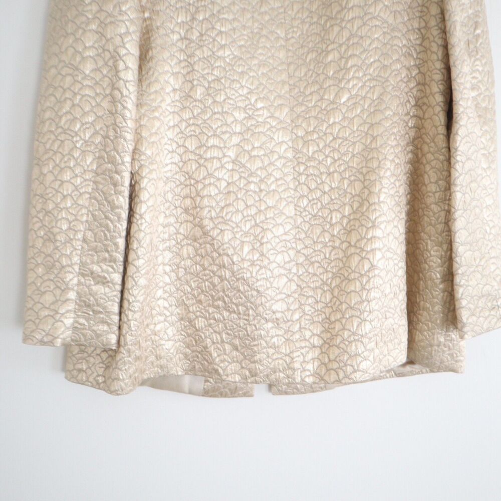 Akris US 10 Gold Lamé Collarless Jacket Button Front Longline - Picture 10 of 12